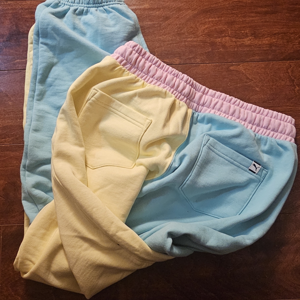 NWOT Puma Pastel Colorblock Sweatpants - Yellow, Light Blue & Pink